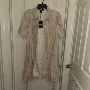 DKNY Light Taupe Short-Sleeve Button Front Shirt Dress